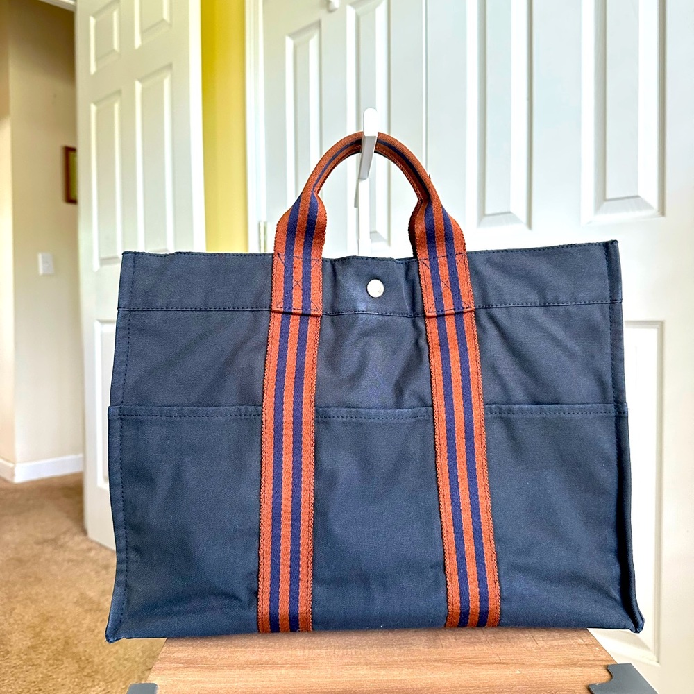 Hermes Fabric Cotton Canvas Large Carryall Satchel Bag, in Very Good Condition